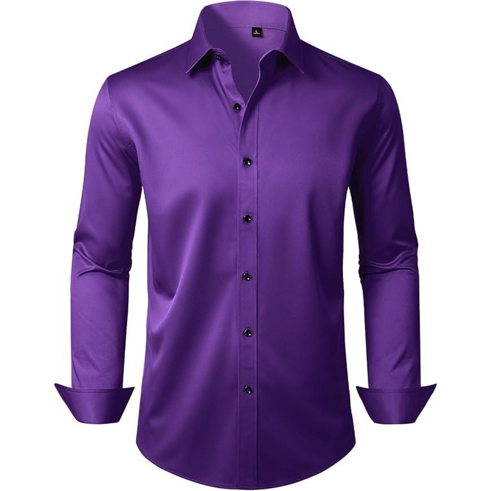 Alimens & Gentle Men's 2XL Purple Dress Shirt Long Sleeve Wrinkle Free Stretch